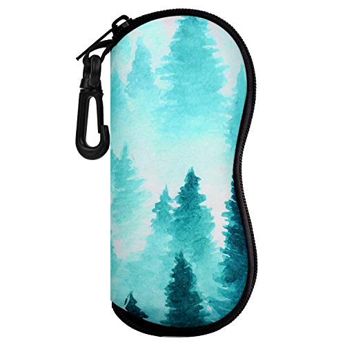 MoKo Sunglasses Soft Case Ultra Light Neoprene Zipper Eyeglass Case with Clip, Ink Forest