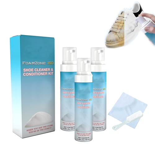 ETUIH Shoe cleaner foam，fz150 shoe cleaner，Sneaker Shoe Clean Foam Cream Bubble，Shoe Cleaner & Conditioner Kit，Shoe Stain Remover with Hair Brush & Towel (3PCS)