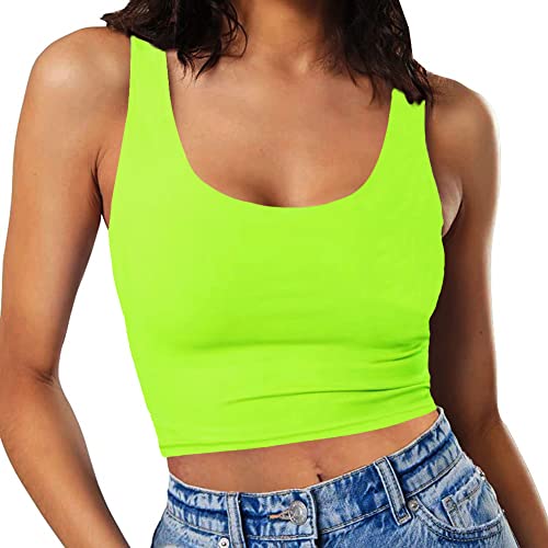Neon Crop Top for Women Sexy Scoop Neck Sleeveless Solid Summer Crop Tank Tops Vest Neon Green Small