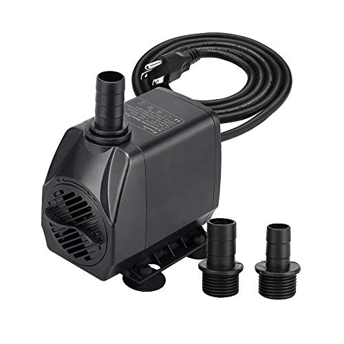 KEDSUM 260GPH Submersible Pump(1200L/H,20W), Ultra Quiet Water Pump with 5ft High Lift, Fountain Pump with 5.9 ft Grounded Power Cord, 3 Nozzles for Fish Tank, Pond, Aquarium, Statuary, Hydroponics