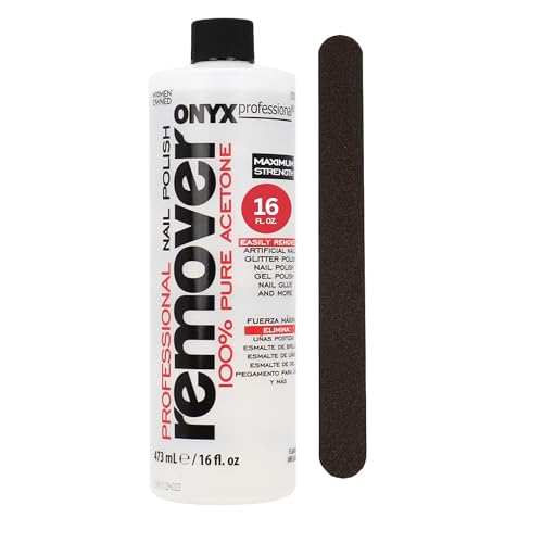 Onyx Professional 100% Acetone Nail Polish Remover for Gel, Artificial & Glitter Nail Polish, Quick and Effective Nail Polish Remover Formula, 16 oz