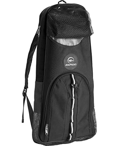 Phantom Aquatics Rapido Snorkeling Backpack with Shoulder Strap - Fits Snorkel Mask Fin Snore Set and More - Ideal Snorkel Travel Bag, Snorkeling Gear Equipment and Water Sports (Black, One Size)