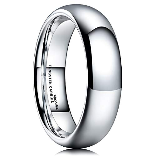 King Will BASIC Men's 6mm High Polished Comfort Fit Domed Tungsten Carbide Ring Wedding Band 11