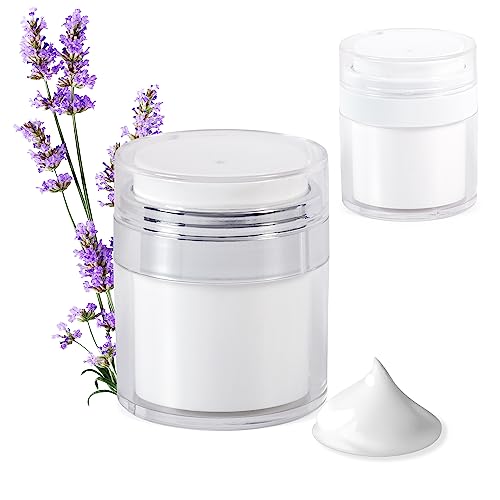 TRADE ROUTE BRANDS Airless Pump Jar – Air Pump Container for Cream, Lotion, and Gel - 1.7 Ounce Travel Ready Protective Refillable Cosmetic Empty Moisturizer Pump Dispenser Bottle – Silver