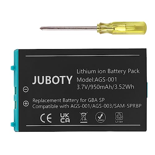 JUBOTY 950mAh 2023 New Upgrade GBA SP Battery Replacement for Nintendo Gameboy Advance SP Models AGS-001 AGS-003 SAM-SPRBP Game Console, Rechargeable Lithium-ion Battery with 1 Repair Tool