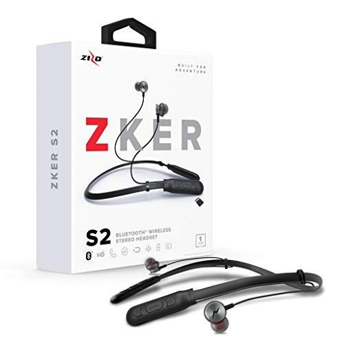 ZIZO ZKER S2 Wireless Bluetooth Headset, [Noise Isolating] with Neckband and Built in Mic Black
