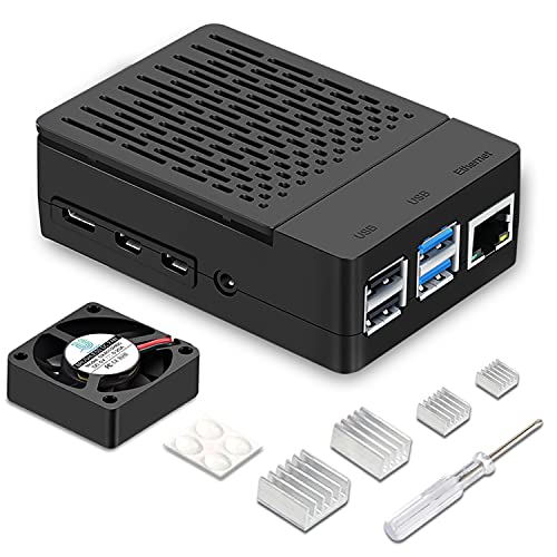 iUniker Raspberry Pi 4 Fan ABS Case with Cooling Fan, Heatsink, Simple Removable Top Cover for Pi 4 Model B/ 4B