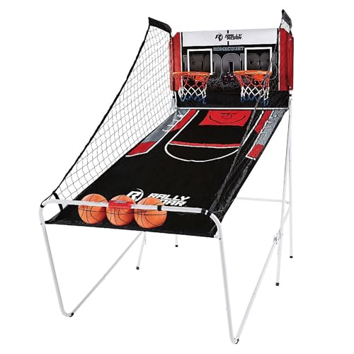ESPN Rally and Roar Indoor Home 2 Player Hoop Dual Shootout Basketball Arcade Game with Preset Games, LED Scoreboard, Side Netting, 3 Basketballs and Pump