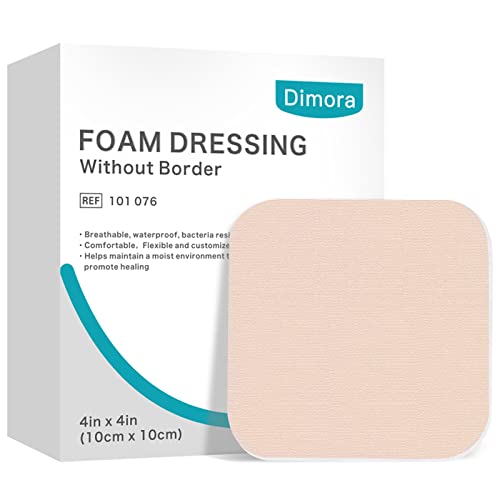 Dimora Foam Dressing, Sterile Non-Adhesive Hydrophilic Pads, Highly Absorbent 4'x4'(10 cm*10 cm) Pack of 10 Square Waterproof Dressing for Wound Care
