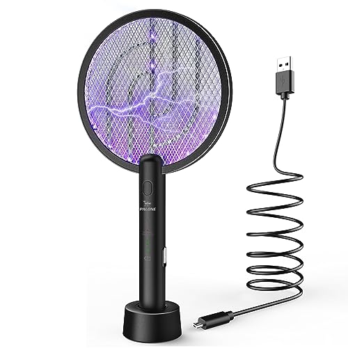 PALONE Electric Fly Swatter 4000V Bug Zapper Racket 2 in 1 Fly Swatter with 1200mAh Battery Rechargeable Mosquito Killer Lamp with 3 Layers Safety Mesh for Indoor and Outdoor (Black)