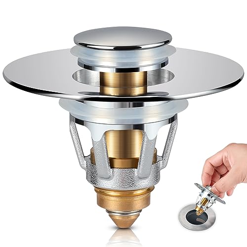 Tgosomt Universal Bathroom Sink Stopper, 1.1~1.5” Basin Pop Up Sink Drain Strainer, Anti Clogging Sink Drain Filter with Hair Catcher (Silver)