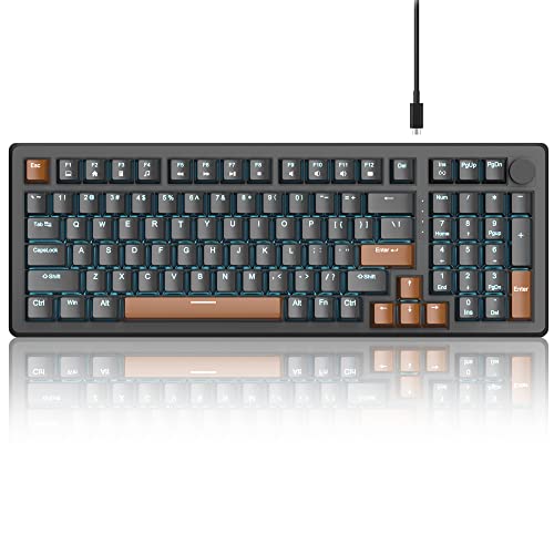 MageGee 98 Keys Mechanical Gaming Keyboard, Brown Switch, 96% Compact Layout LED Blue Backlit Wired Keyboard with Numpad Arrow Keys, for PC Laptop, for Game and Office, Black