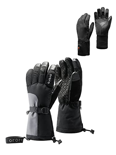ORORO Heated Gloves for Men and Women, 3-in-1 Heating Gloves for Skiing Hiking Motorcycle (Black & Sharkskin Grey,M)