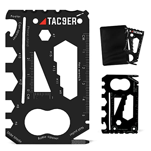 TAC9ER 22-in-1 Credit Card Multitool For Men | Metal Survival Card | Credit Card Knife Wallet Tool | TSA Approved Multitool | Bottle Opener Card
