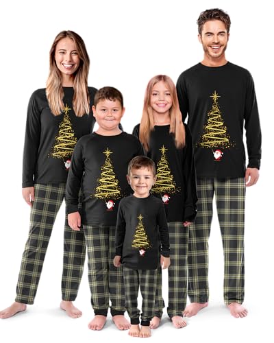 Rnxrbb Christmas Pajamas for Family/Matching Family Christmas Pajamas Set/Family Christmas Pajamas Holiday Xmas Pjs,Gold Tree Fireworkr 90(4T)