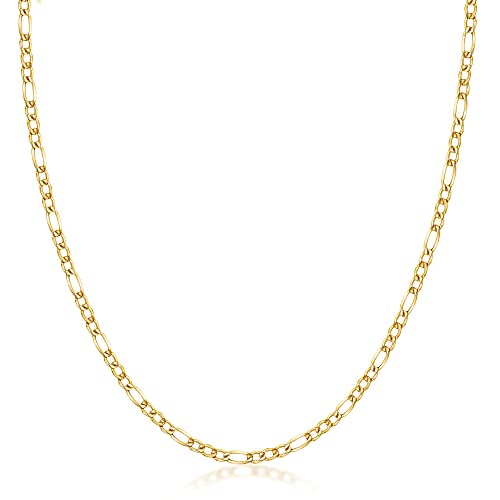 PORI JEWELERS 14K Yellow Gold 2.5mm, 3.5mm, 4.5mm, or 5.5mm Figaro Link Chain Necklace- Made in Italy- Multiple Lengths Available (2.5MM, 18 Inch)