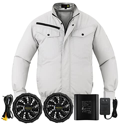 MIDIAN Air Cooling Work Jacket with Smart Li-Lon Battery Pack Fashion Workwear with Fan Set for Workers Summer Clothes 2023 (White,L)