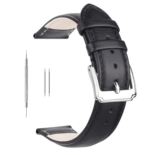 Berfine 22mm Black Calf Leather Watch Band Replacement,Extra Soft Watch Strap for Men Women