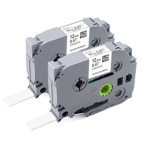 P Touch Tze-2312PK Label Tape Work with Brother P Touch PTH100 H110 D210 Label Maker Tape 12mm 0.47 Laminated White TZe-231 TZ-231 Compatible for Brother Cube H103w 1180 1280 1890 2040 Black on White