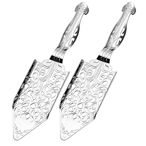 ONLYFU 2 Pcs Stainless Steel Absinthe Spoons Vintage Wormwood Cocktail Bar Glass Cup Drinking Filter Hollowed Out Absinthe Fountain Spoon Dripper ( Silver) (2)