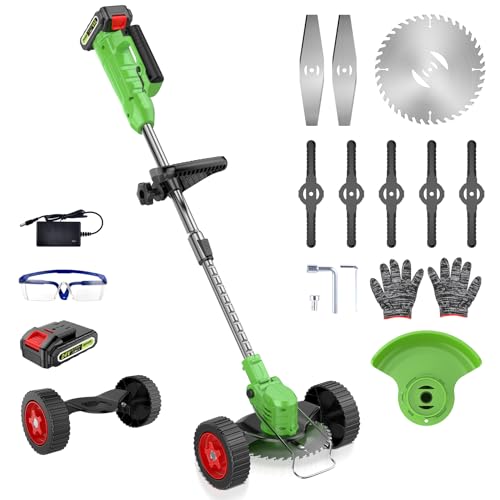 Cordless Lawn Trimmer Weed Wacker - Apiuek 21V Lawn Mower Grass Edger with 2.0Ah Li-Ion Battery Powered & 3 Cutting Blade Types, Compact Power Tool for Lawn Yard Work