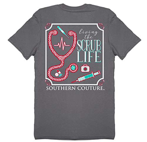 Southern Couture Classic Collection Scrub Life Nurse Short Sleeve Womens Classic Fit T-Shirt; Charcoal, Small