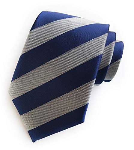 Allbebe Men's Classic Striped Blue Grey Jacquard Woven Silk Tie Formal Necktie