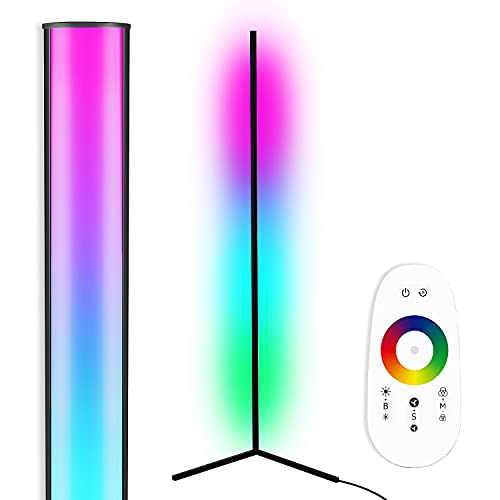 TACAHE Corner Floor Lamp - RGB Color Changing Mood Light, Dimmable LED Modern Floor Lamp with Remote, 56' Metal Standing Lamp for Living Room, Bedroom 20W - Black