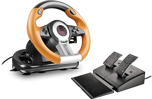 Speedlink DRIFT O.Z. Racing Wheel - USB Gaming Lenkrad für den PC (Kompatibel mit Windows-Betriebssystemen ab XP - Pedale für Gas und Bremse) für Gaming/Computer/Notebook/Laptop, schwarz-orange