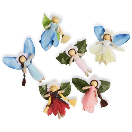 Magic Cabin Mini Posable Waldorf Pocket Fairy Dolls with Leaf Wings Inside an Organza Bag, Set of 6, 2 1/2' H