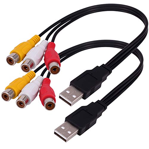 USB to 3RCA Cable, [2 Pack] 0.25m USB Male to 3 RCA Female Jack Splitter Audio Video AV Composite Adapter Cable Cord for TV/PC