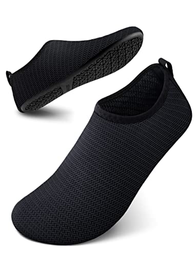 SEEKWAY Water Shoes Quick-Dry Aqua Socks Barefoot Slip-on for Beach Pool Swim River Yoga Lake Surf Women Men Black SK001