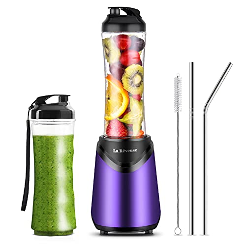 La Reveuse Smoothie Blender Personal Size 300 Watts with 2 Pieces 18 oz BPA-free Travel Sports Bottles,Purple