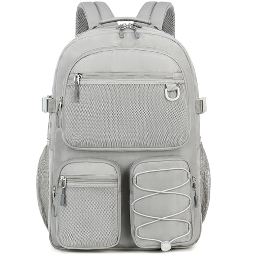 Lohol Water Resistant Daypack with Mulitiple Pockets for School Travel Outdoor College, 15.6 inch Laptop Backpack for Men and Women (Grey