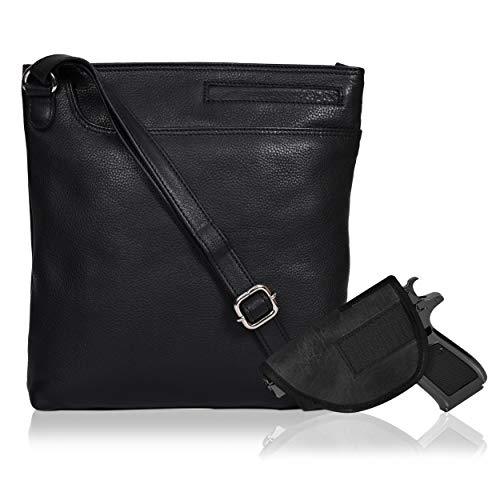 Ozora Multi Pockets Handmade Leather Crossbody Handbags & Sling Bag for Men & Women with Detachable Holster (Black Nappa)
