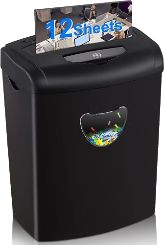 Woolsche Paper Shredder, 12-Sheet Cross Cut with 5.55-Gallon Basket, P-4 Security Level, 3-Mode Design Shred Card/CD/Staple/Clip, Heavy Duty with Jam Proof System, Paper Shredder for Office (ETL)
