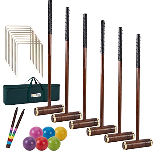 SpexDarxs Six Player Croquet Game, 35‘’ Croquet Set with Premium Wooden Mallets|Colored Balls|Wickets|Stakes| Carrying Bag, Classic Outdoor Backyard Lawn Games for Teens Adults Family