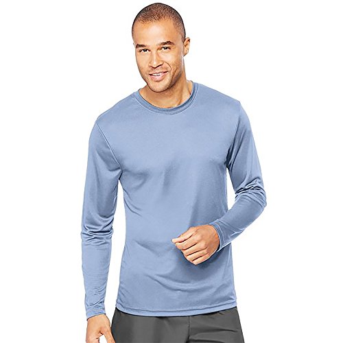 Hanes Men's Long Sleeve Cool Dri T-Shirt UPF 50+, X-Large, 2 Pack ,Light Blue