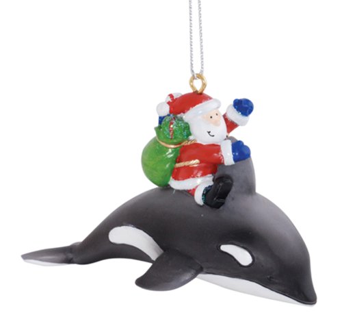 Santa Claus Riding Orca Whale Delivering Gifts Christmas Holiday Ornament