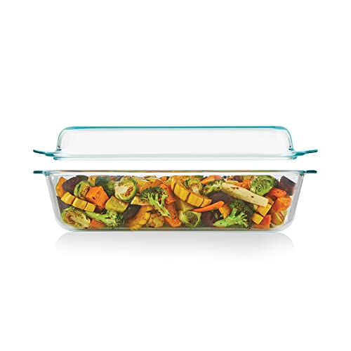 Pyrex Deep 5.2-Qt (9'x13') 2-in-1 Glass Baking Dish with Glass Lid, Extra Large Rectangular Baking Pan For Casserole & Lasagna, Dishwasher, Freezer, Microwave and Pre-Heated Oven Safe