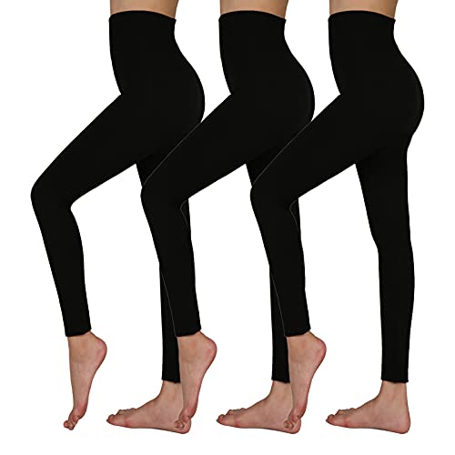 TRIUNION 3 Pack Thermal Fleece Lined Leggings Women High Waisted Tummy Control Winter Warm Yoga Pants for Workout&Running&Daily Wear,Black,Size Large/X-Large