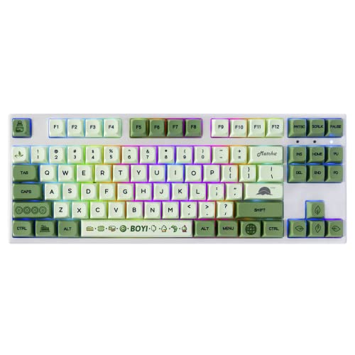BOYI IK87 Hot Swappable TKL RGB Mechanical Keyboard,87 Keys Bluetooth 5.0 Wireless/Wired Dual Mode 75% PC Gaming Keyboard Gateron Yellow Switch for Windows Mac Gamers(BOYI Matcha XDA Keycaps)