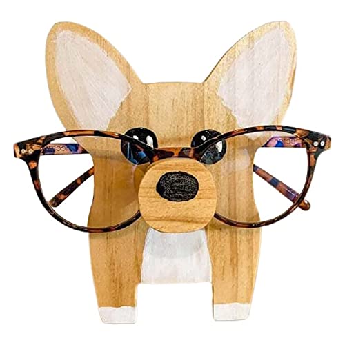 Mavis's Diary Glasses Stand Animal Eyeglasses Holder Personalized Spectacle Bace Wooden Sunglasses Display Stand for Home Office Desk Salon Decor (Corgi)