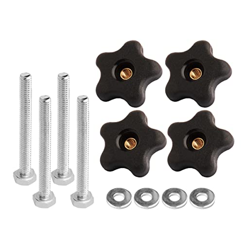 POWERTEC 71070 T Track Knob Kit w/ 5 Star Knob, 1/4-20 Threaded Bolts and Washers, 12 Piece Set, T Track Bolts, T Track Accessories for Woodworking Jigs and Fixtures