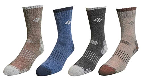 Columbia Men's 4 Pack Mositure Control Crew Socks, Black/Brown/Navy/Khaki, 6-12