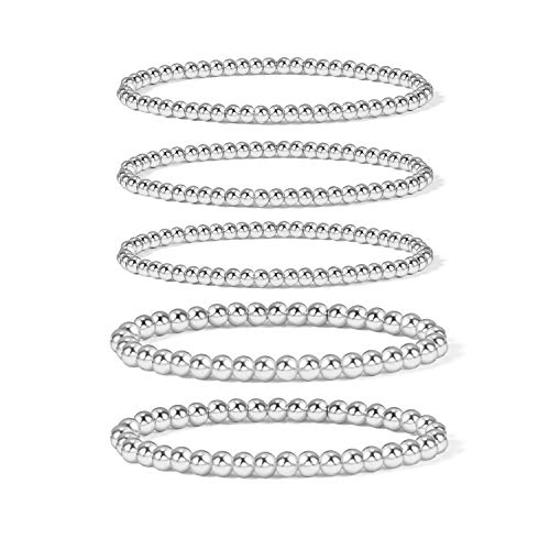 Badu Silver Beaded Bracelets for Women Silver Plated Bracelet Stretchable Adjustable Bracelet