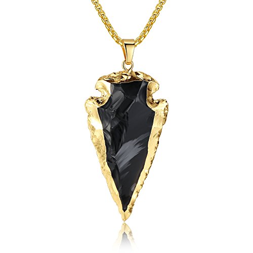 COAI Raw Obsidian Dragonglass Arrowhead Pendant Necklace for Men 31.5'