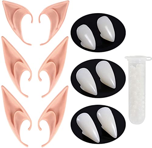 HLenyoy Vampire Teeth Fangs Elf Ears for Cosplay Costume Accessory Halloween Party Favors
