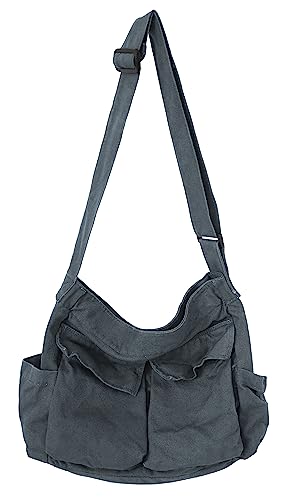 Women Men Canvas Messenger Bag Large Hobo Bag with Multiple Pockets Canvas Crossbody Shoulder Bag Messenger Tote Bag Handbag