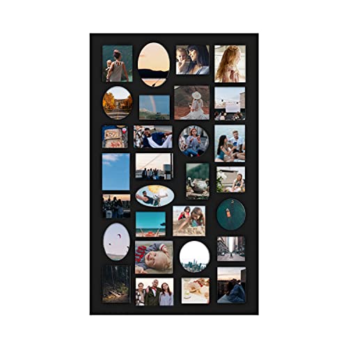 Adeco [PF9105] Decorative Black Wood Wall Hanging Collage Picture Photo Frame, 29 Openings, Various Sizes between 3.25x2.75' and 4.5x4'; Square, circular, oval and rectangular openings